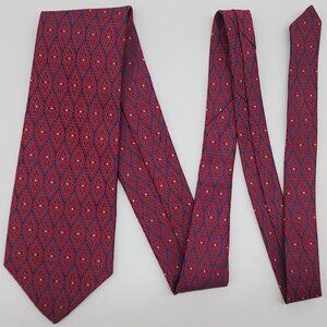 Necktie Dacron & Polyester Blue Red Geometric 4" W 56" L VTG Superba